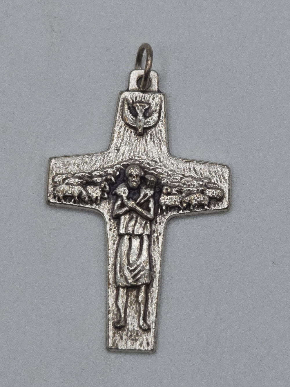VTG Vedele Italy Shepherd Cross Pendant Silver Tone Religious Catholic Charm